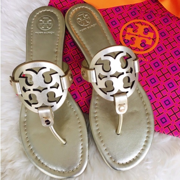 New Tory Burch Gold Miller Sandals - Picture 7 of 8